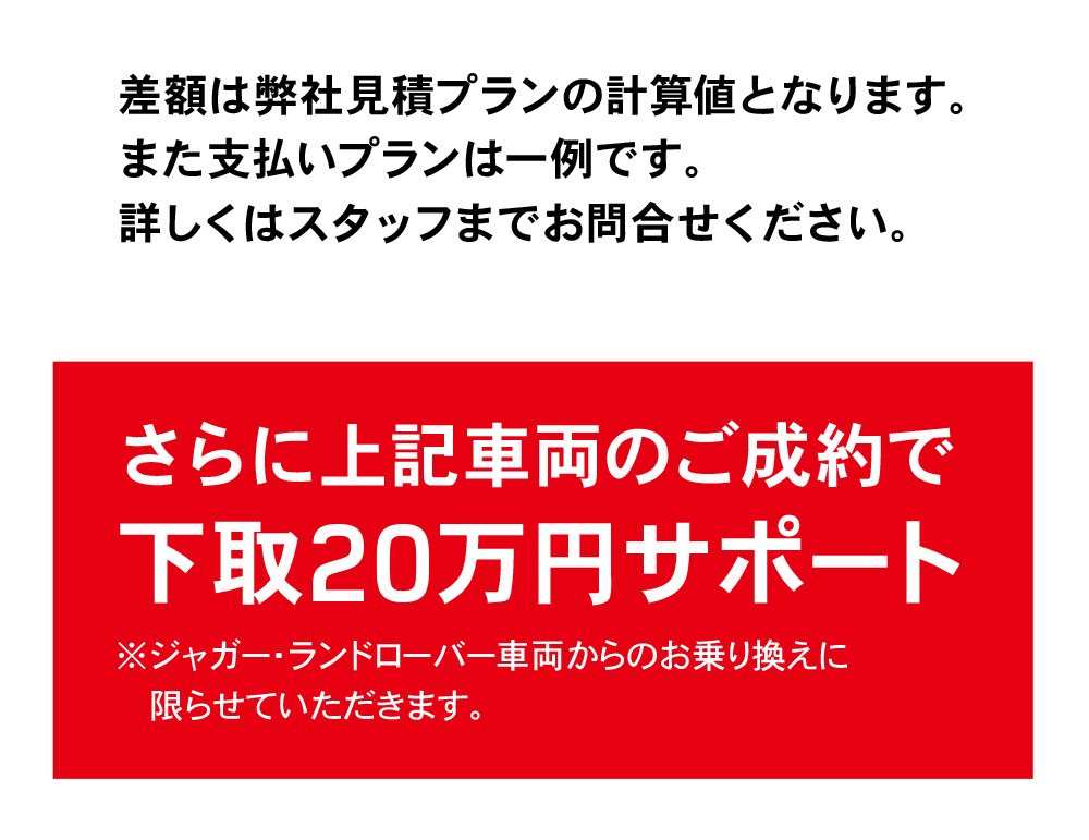 さらに上記車両のご成約で下取20万円サポート